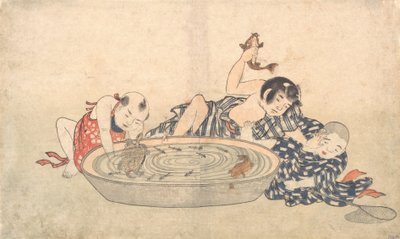 Boys Playing with a Basin of Fish and Turtles, early 19th century by Kitao Shigemasa