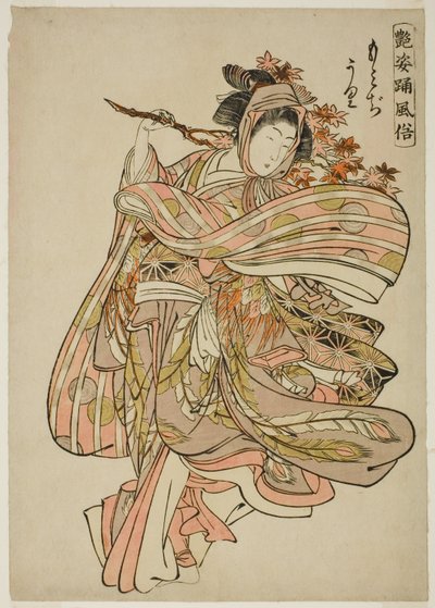 Viewing Maple Leaves (Momijigari), from the series "Dance Customs of Captivating Figures (Adesugata odori fuzoku)" by Kitao Shigemasa