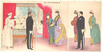Illustration of the Empress Visiting a Field Hospital (Hiroshima) by Kobayashi Kiyochika