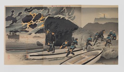 Our Forces Landing on Taiwan in the Dead of Night by Kobayashi Kiyochika