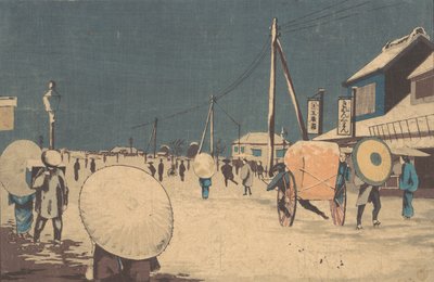 Street Scene in the Outskirts of Edo on an Evening in Winter by Kobayashi Kiyochika