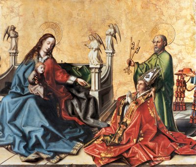 The Presentation of the Cardinal of Mies to the Virgin. Painting by Konrad Witz, c.1444 by Konrad Witz
