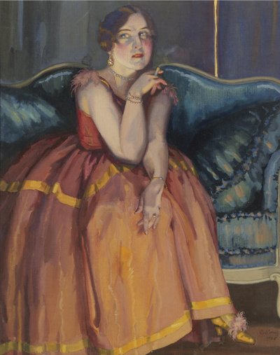 Woman Smoking a Cigarette on a Sofa by Konstantin Andreevic Somov