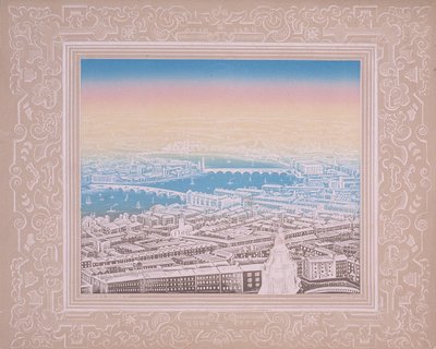 Aerial view of London showing Waterloo Bridge and Blackfriars Bridge, c. 1845 by Kronheim and Co