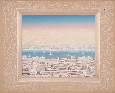 Aerial view of London with decorative border by Kronheim and Co