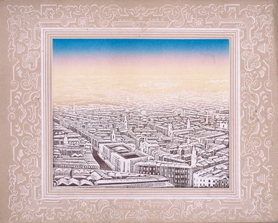 Aerial view of London with decorative border, c1845 by Kronheim and Co