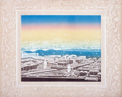 Aerial view of London with decorative border by Kronheim and Co