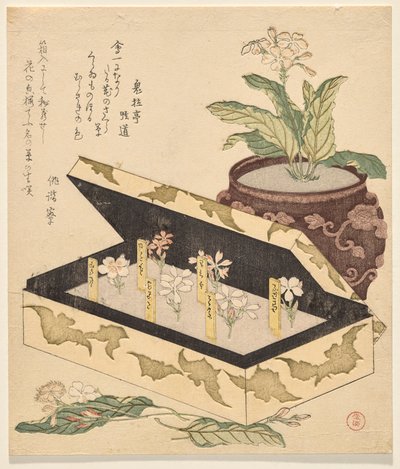 Assortment of primroses in a lacquer box by Kubo Shunman