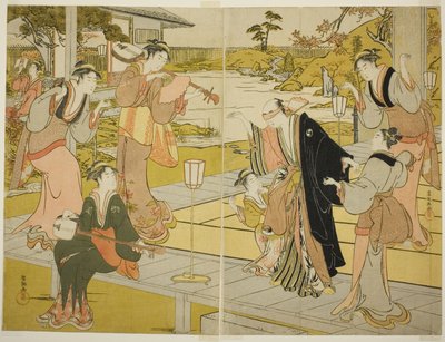 Oboshi Yuranosuke at the Ichiriki Teahouse, from scene VII in the Storehouse of Loyal Retainers by Kubo Shunman