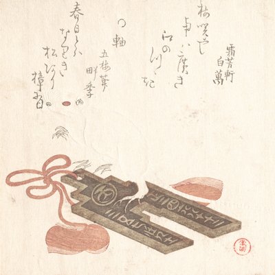 Rat on a Fuchin, Ornament with a Design of Egoyomi Pictorial Calendar by Kubo Shunman