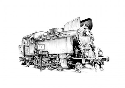 Detailed Steam Train Drawing by Kulik