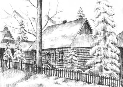 Snowy Winter Cabin by Kulik