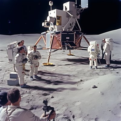Group of People with TV Camera Showing the Fake Apollo 11 Project 2 by Kurt Heppke