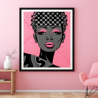 Artwork of a Black Woman in a Pink Wooden Frame Proclaiming She Is Strong 4 by Kurt Heppke