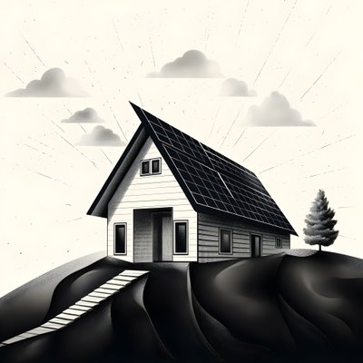 Illustration of a House with Solar Panels, with a Huge Arrow Behind it Pointing to the Right and Upwards 1 by Kurt Heppke