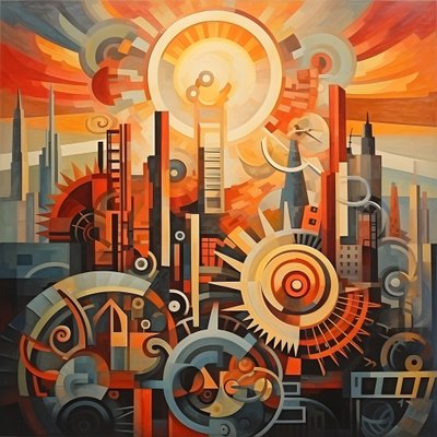 Cogs and Tools Abstract Sunrise 1950s 3 by Kurt Heppke