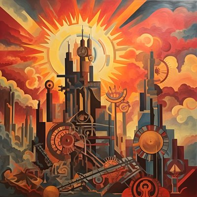 Cogs and Tools Abstract Sunrise 1950s 4 by Kurt Heppke