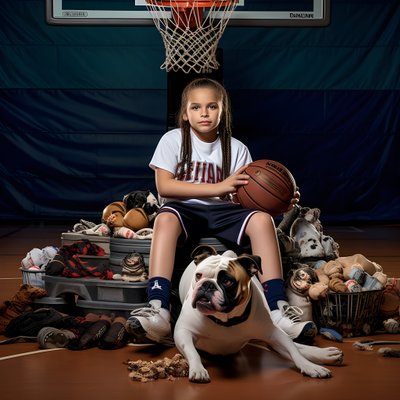 A 10-Year-Old Girl Sitting Waiting with Her Dog on the Ground Holding a Folder with the Picture 2 by Kurt Heppke