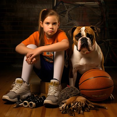 A 10-Year-Old Girl Sitting Waiting with Her Dog on the Ground Holding a Folder with the Picture 3 by Kurt Heppke