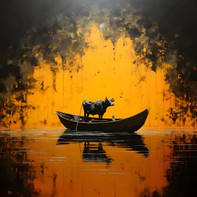 A Cow in a Boat on a Lake 1 by Kurt Heppke