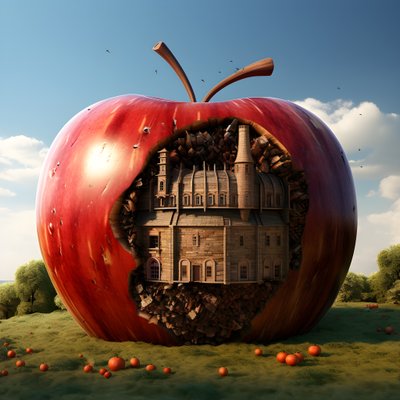 Giant Apple on a Field with Many Small Windows 3 by Kurt Heppke