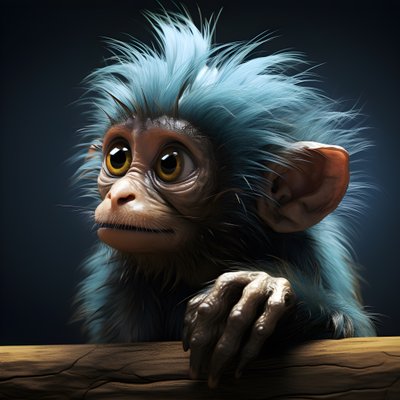 Drawing of a Joey Monkey with an Eye in the Style of Emotive Surreal Character Studies, Colorized, Pensive Poses, Topcor 58mm f/1.4, Caricature-Like Illustrations, #vfxfriday, Solarizing Master 1 by Kurt Heppke