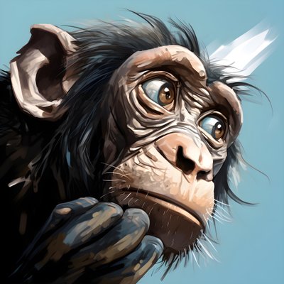 Drawing of a Joey Monkey with an Eye in the Style of Emotive Surreal Character Studies, Colorized, Pensive Poses, Topcor 58mm f/1.4, Caricature-Like Illustrations, #vfxfriday, Solarizing Master 4 by Kurt Heppke