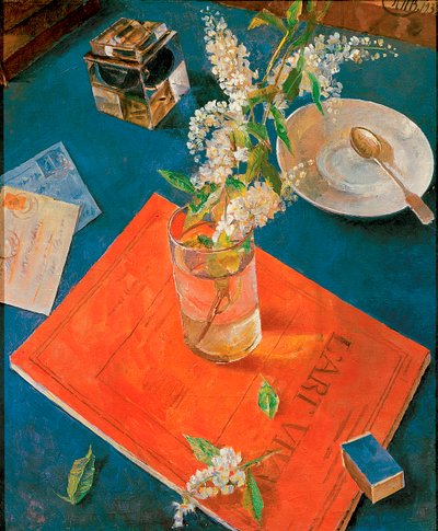 Branch of a Bird Cherry Tree in a Glass by Kuzma Sergeevich Petrov Vodkin