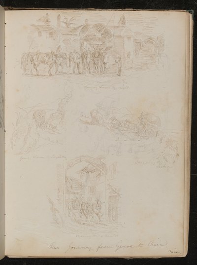 Changing Horses by Night, Going Down to Lagoletto, Ascending the Turbia and Passing Through a Hamlet by Lady Butler