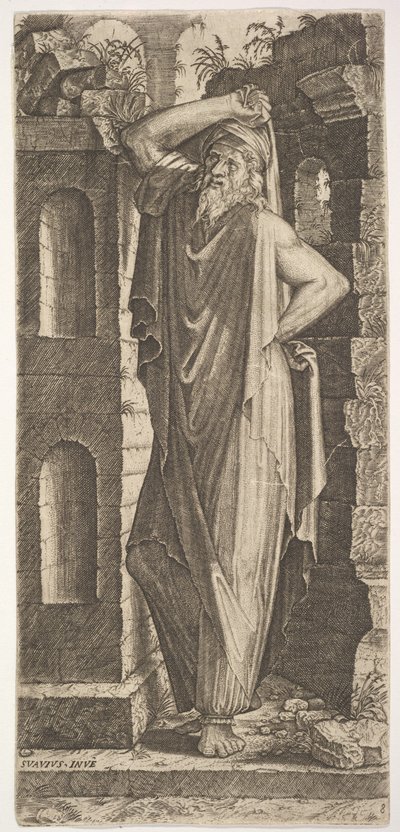 St. Philip, standing with his left hand on his hip and his right hand resting on his head, 1545 by Lambert Suavius