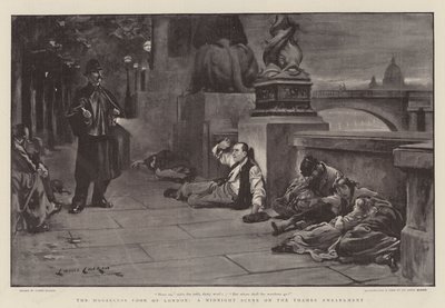 The Houseless Poor of London, a Midnight Scene on the Thames Embankment by Lance Calkin