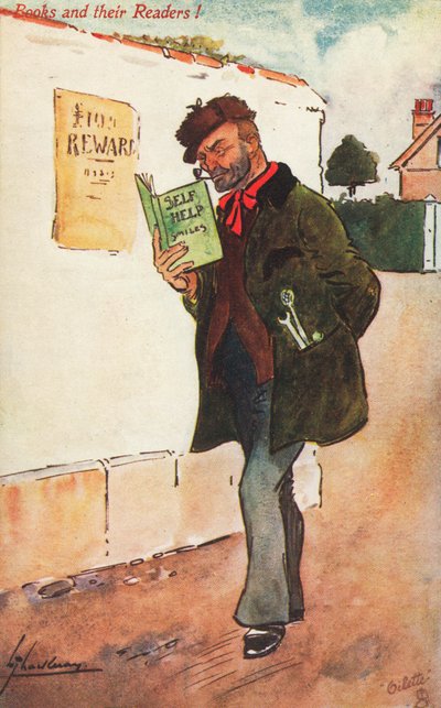 Workman Reading a Self Help Book by Lance Thackeray