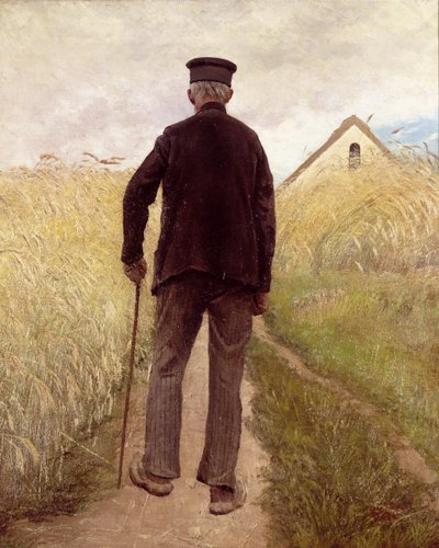 Old man walking in a rye field by Laurits Andersen Ring