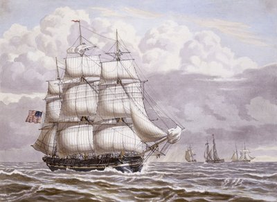 An American Frigate under Sail, with other shipping, 1832 by Lauritz Rasmus Lyngbye
