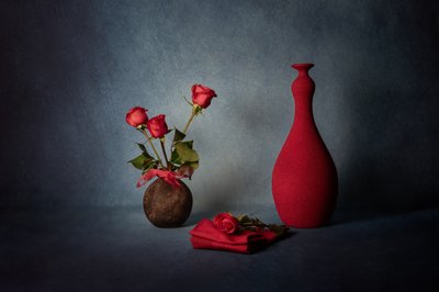 Elegant Red Rose Still Life by Leah Xu