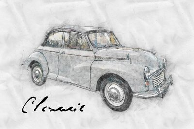 Classic Car Drawing by Lembayung senja studio [Vintage Poster]