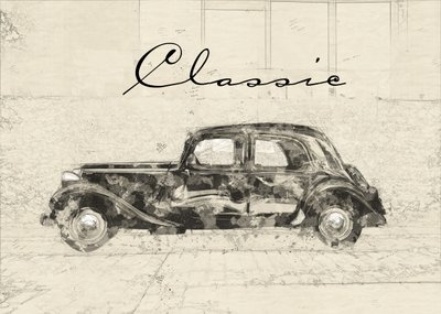 Vintage Car Drawing by Lembayung senja studio [Vintage Poster]