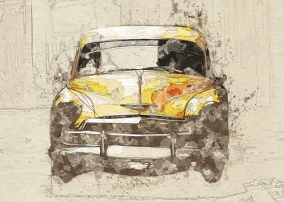 Yellow Car by Lembayung senja studio [Vintage Poster]