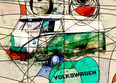 Colorful Hippie Bus by Lembayung senja studio [Vintage Poster]