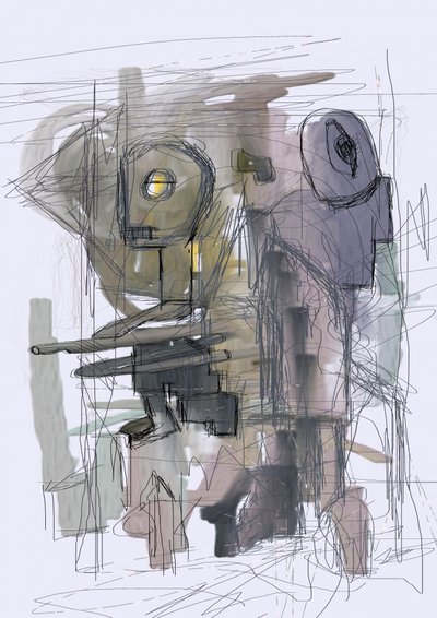 Enigmatic Abstract Robots by Lembayung senja studio [Vintage Poster]