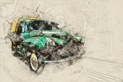 Green Old Car by Lembayung senja studio [Vintage Poster]