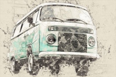 Iconic Retro Teal Van by Lembayung senja studio [Vintage Poster]