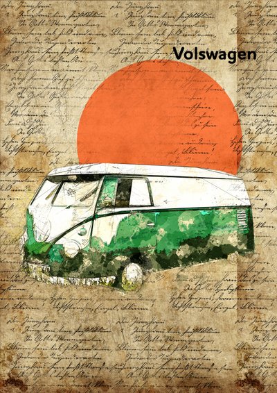 Retro Van Sunset by Lembayung senja studio [Vintage Poster]