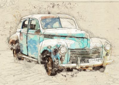 Rustic Blue Vintage Car by Lembayung senja studio [Vintage Poster]