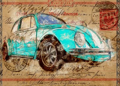 Teal Beetle Postcard by Lembayung senja studio [Vintage Poster]