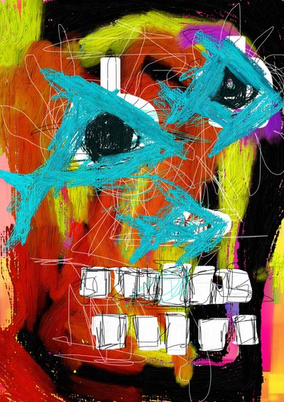 Vibrant Abstract Fish Face by Lembayung senja studio [Vintage Poster]