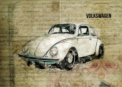 Vintage Beetle Sketch Art by Lembayung senja studio [Vintage Poster]