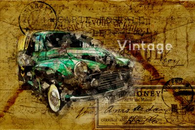 Vintage Car Travel Map by Lembayung senja studio [Vintage Poster]