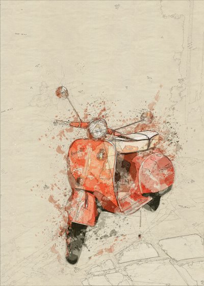 Vintage Red Vespa Art by Lembayung senja studio [Vintage Poster]
