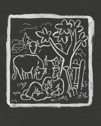 Farmer Resting Under a Tree in a Meadow with Cows (1891-1941) by Leo Gestel